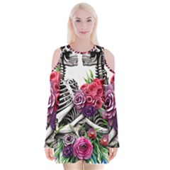 Gothic Floral Skeletons Velvet Long Sleeve Shoulder Cutout Dress by GardenOfOphir