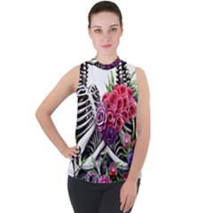 Gothic Floral Skeletons Mock Neck Chiffon Sleeveless Top by GardenOfOphir