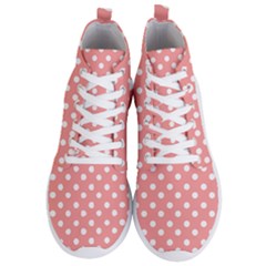 Coral And White Polka Dots Men s Lightweight High Top Sneakers by GardenOfOphir