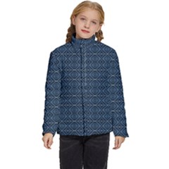 Blue Diamonds Motif Fancy Pattern Design Kids  Puffer Bubble Jacket Coat by dflcprintsclothing