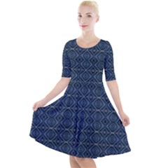 Blue Diamonds Motif Fancy Pattern Design Quarter Sleeve A-line Dress by dflcprintsclothing