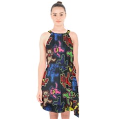 Bears Colors Dead Head Deadhead Grateful Dead Halter Collar Waist Tie Chiffon Dress by Sapixe