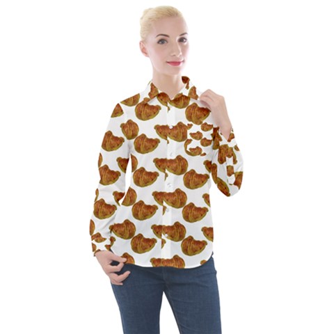 Biscuits Photo Motif Pattern Women s Long Sleeve Pocket Shirt by dflcprintsclothing