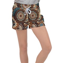 Bohemian Flair In Blue And Earthtones Velour Lounge Shorts