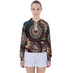 Bohemian Flair In Blue And Earthtones Women s Tie Up Sweat