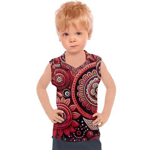 Bohemian Vibes In Vibrant Red Kids  Sport Tank Top by HWDesign