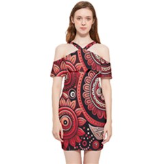 Bohemian Vibes In Vibrant Red Shoulder Frill Bodycon Summer Dress by HWDesign