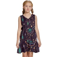 Bohemian  Stars, Moons, And Dreamcatchers Kids  Sleeveless Tiered Mini Dress by HWDesign