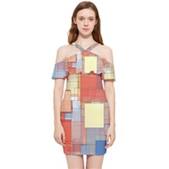 Art Abstract Rectangle Square Shoulder Frill Bodycon Summer Dress by Ravend