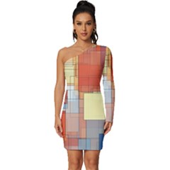 Art Abstract Rectangle Square Long Sleeve One Shoulder Mini Dress
