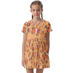 Fish Clownfish Orange Background Kids  Asymmetric Collar Dress