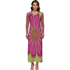 Floral Art Design Pattern Long Sleeve Velour Longline Maxi Dress by Ravend