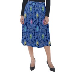 Floral Asia Seamless Pattern Blue Classic Velour Midi Skirt  by Pakemis
