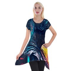Who Sample Robot Prettyblood Short Sleeve Side Drop Tunic by Ravend