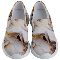 Marble Stone Abstract Gold White Kids Lightweight Slip Ons by Ravend
