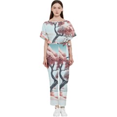 Color Snow Mountain Pretty Batwing Lightweight Chiffon Jumpsuit by Ravend