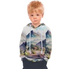 Countryside Trees Grass Mountain Kids  Overhead Hoodie by Ravend