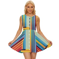 Colorful Rainbow Striped Pattern Sleeveless Button Up Dress by Uceng