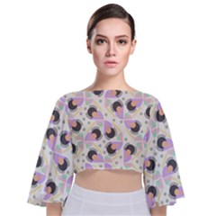 Pattern Pastel Drawing Art Tie Back Butterfly Sleeve Chiffon Top by Uceng