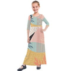 Leaves Pattern Design Colorful Kids  Quarter Sleeve Maxi Dress by Uceng