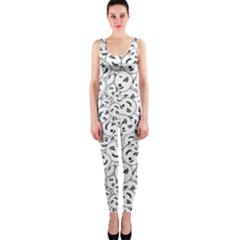 Winking Emoticon Sketchy Drawing Motif Random Pattern One Piece Catsuit by dflcprintsclothing