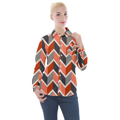Colorful Zigzag Pattern Wallpaper Free Vector Women s Long Sleeve Pocket Shirt by artworkshop