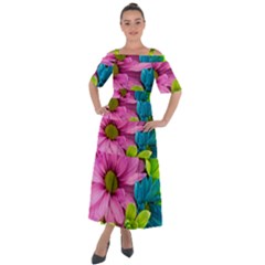 Flowers Wallpaper Shoulder Straps Boho Maxi Dress  by artworkshop