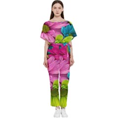 Flowers Wallpaper Batwing Lightweight Chiffon Jumpsuit by artworkshop