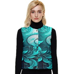 Turquoise Flower Background Women s Short Button Up Puffer Vest by artworkshop