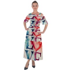 Valentines Day Heart Watercolor Background Shoulder Straps Boho Maxi Dress  by artworkshop