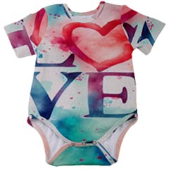 Valentines Day Heart Watercolor Background Baby Short Sleeve Bodysuit by artworkshop