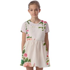 Watercolor Flower Kids  Short Sleeve Pinafore Style Dress by artworkshop