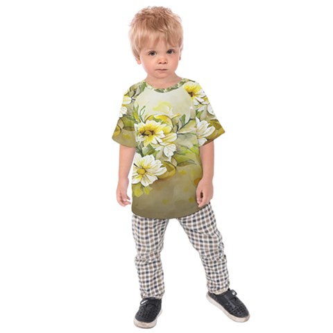 Watercolor Yellow And-white Flower Background Kids  Raglan Tee by artworkshop