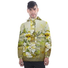 Watercolor Yellow And-white Flower Background Men s Front Pocket Pullover Windbreaker by artworkshop