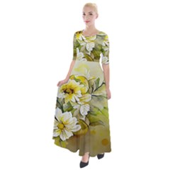Watercolor Yellow And-white Flower Background Half Sleeves Maxi Dress by artworkshop