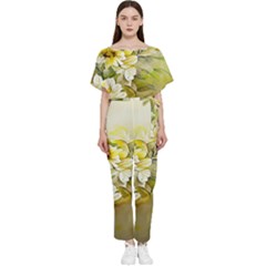 Watercolor Yellow And-white Flower Background Batwing Lightweight Chiffon Jumpsuit by artworkshop
