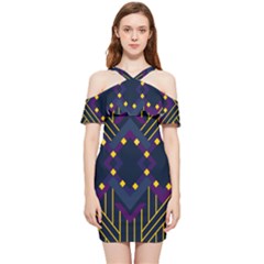 Line Square Pattern Violet Blue Yellow Design Shoulder Frill Bodycon Summer Dress by Ravend