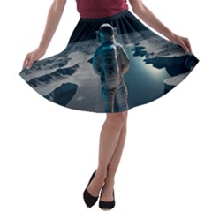 Ai Generated Space Astronaut Universe Moon Earth A-line Skater Skirt by Ravend