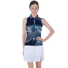 Ai Generated Space Astronaut Universe Moon Earth Women s Sleeveless Polo Tee by Ravend