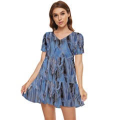 Blue Abstract Texture Print Tiered Short Sleeve Babydoll Dress by dflcprintsclothing