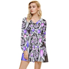 Background Fractal Annotation Sample Fantasy Tiered Long Sleeve Mini Dress