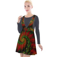 Fractal Green Red Spiral Happiness Vortex Spin Plunge Pinafore Velour Dress by Ravend