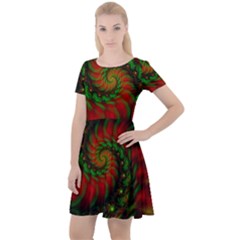 Fractal Green Red Spiral Happiness Vortex Spin Cap Sleeve Velour Dress  by Ravend