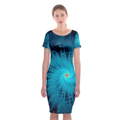 Spiral Stars Fractal Cosmos Explosion Big Bang Classic Short Sleeve Midi Dress by Ravend