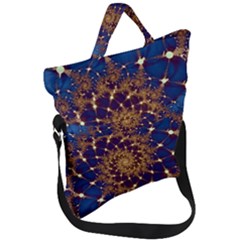 Fractal Spiral Art Pattern Blue Design Fold Over Handle Tote Bag