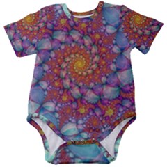 Fractals Abstract Art Cyan Spiral Vortex Pattern Baby Short Sleeve Bodysuit by Ravend