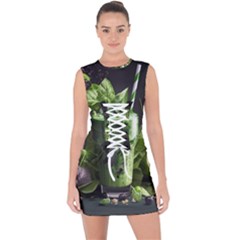 Ai Generated Drink Spinach Smooth Apple Ginger Lace Up Front Bodycon Dress by danenraven