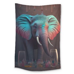 Ai Generated Elephant Tusks Trunk Wildlife Africa Large Tapestry by danenraven