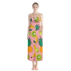Fruits Tropical Pattern Design Art Button Up Chiffon Maxi Dress by Ravend