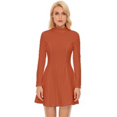 Chestnut Red - Long Sleeve Velour Longline Dress by ColorfulDresses